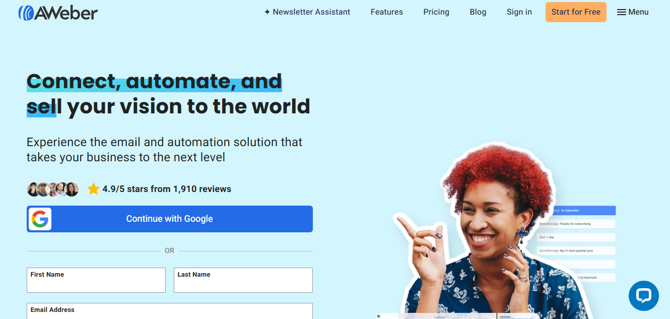 AWeber platform showing email campaign builder and subscriber management features